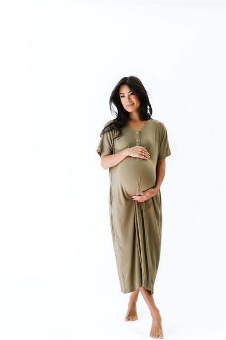 Olive Green Polka Maternity and Feeding Maxi Gown | Putchi